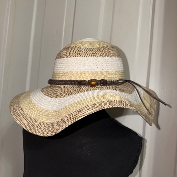 Magid Accessories - Magid Tan and White Striped Sun Hat, summer, beach, beach hat, gardening hat